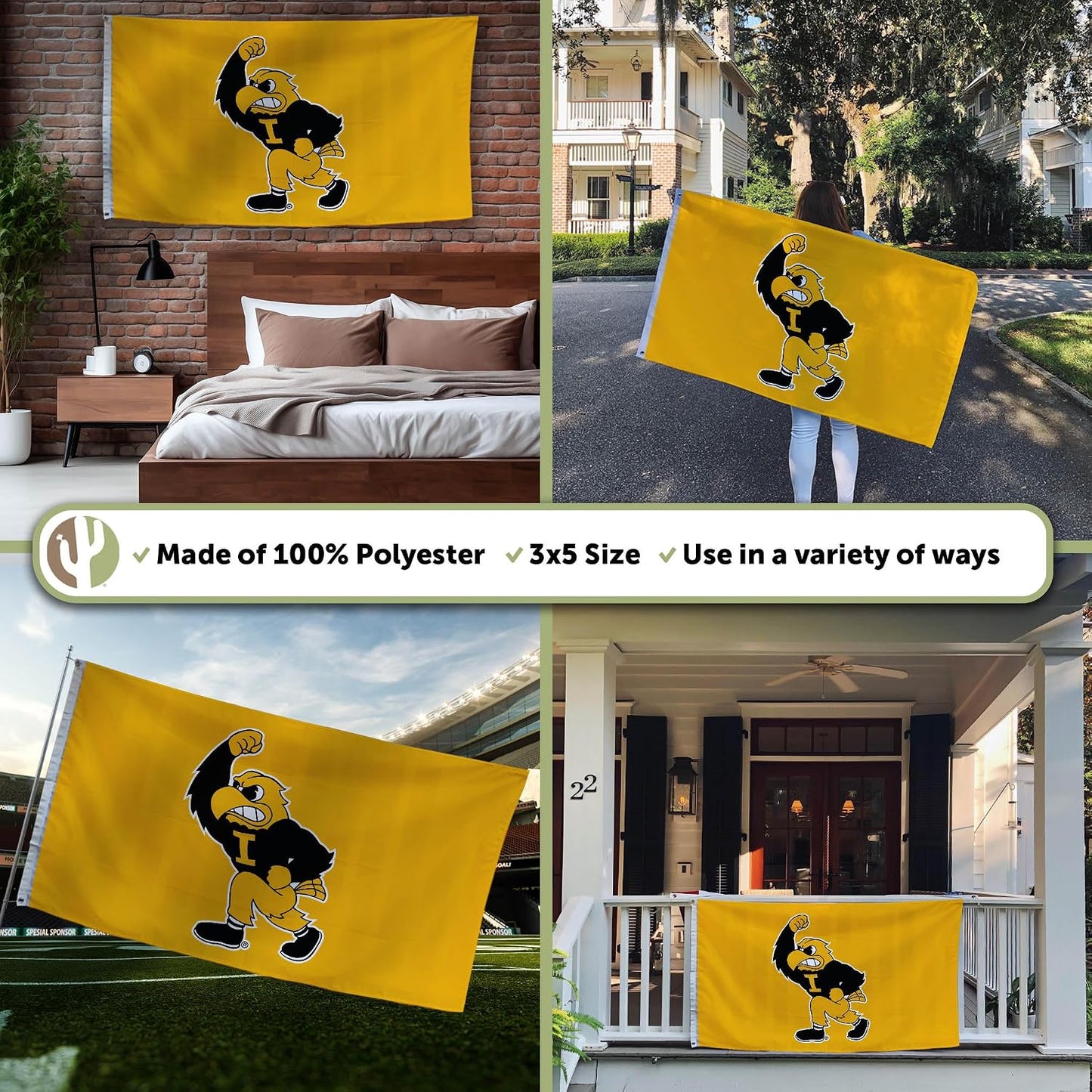 Bandera Hawkeyes UI 3x5ft tela poliéster duradera