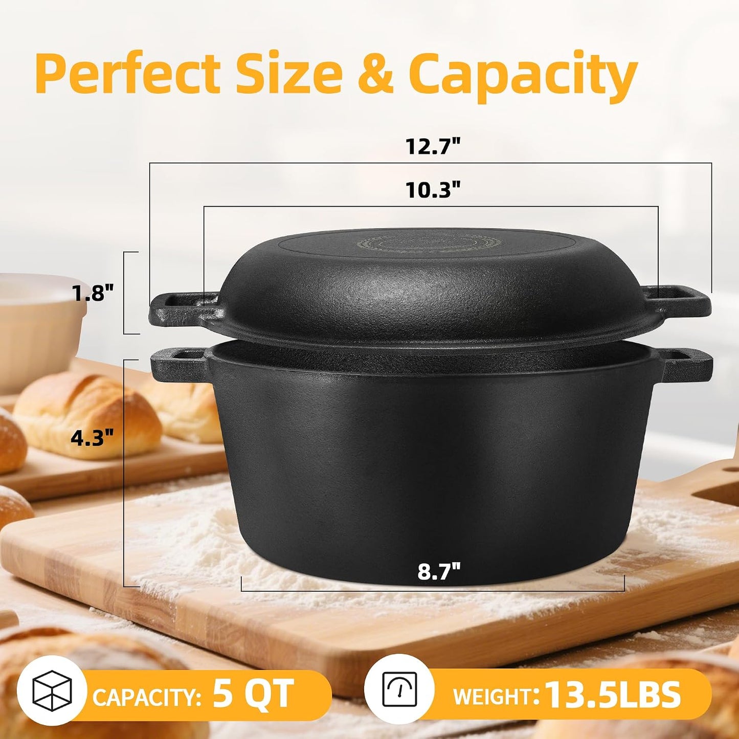 Olla holandesa hierro fundido 5qt con tapa