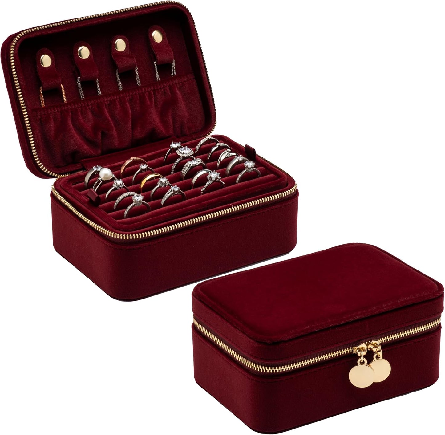 Estuche terciopelo joyas viaje con cremallera rojo