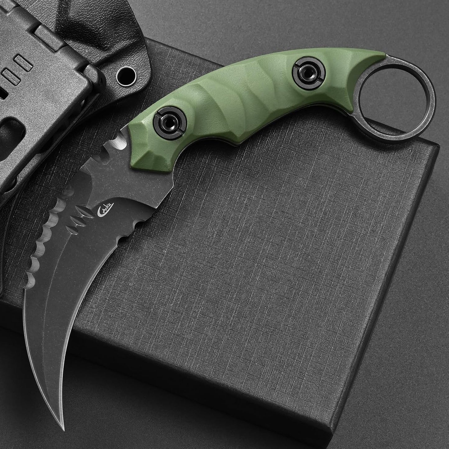Cuchillo D2 acero fibra vidrio Kydex verde EDC