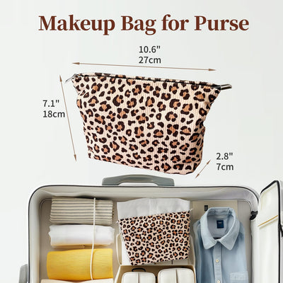 Bolsa maquillaje viaje lona con cremallera marrón