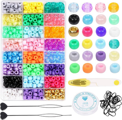 Kit 1254 cuentas 24 colores para trenzas niños con bandas elásticas