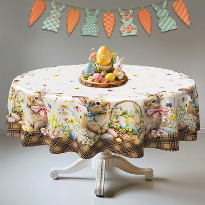 Mantel Pascua 70x70pulg conejito y huevos redondo