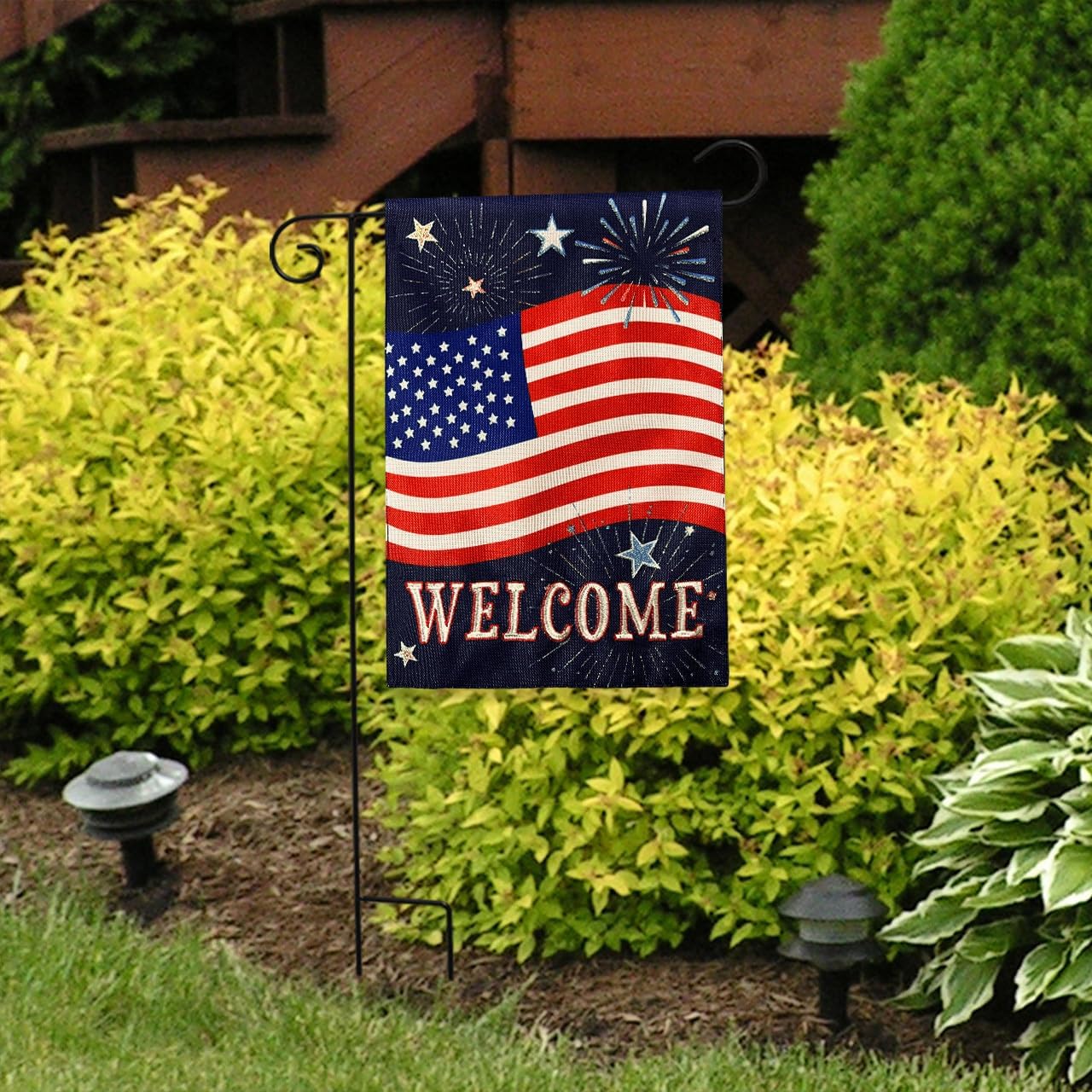 Bandera arpillera jardín Celebrate America