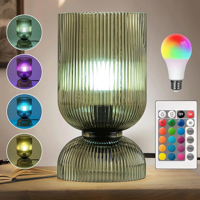 Lámpara mesa vidrio RGB con control remoto 16 colores