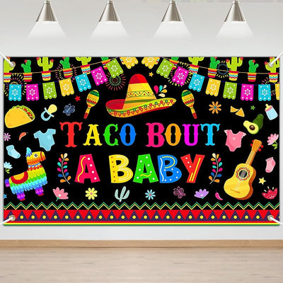 Telón fondo cactus mexicano decoración baby shower negro