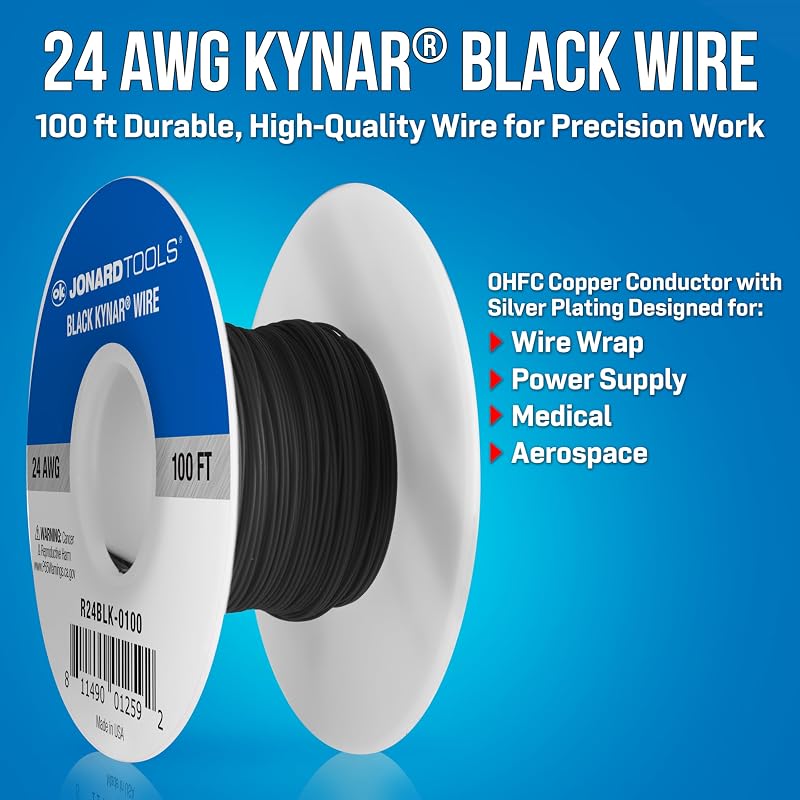 Rollo alambre cobre Kynar negro 24 AWG 100 ft