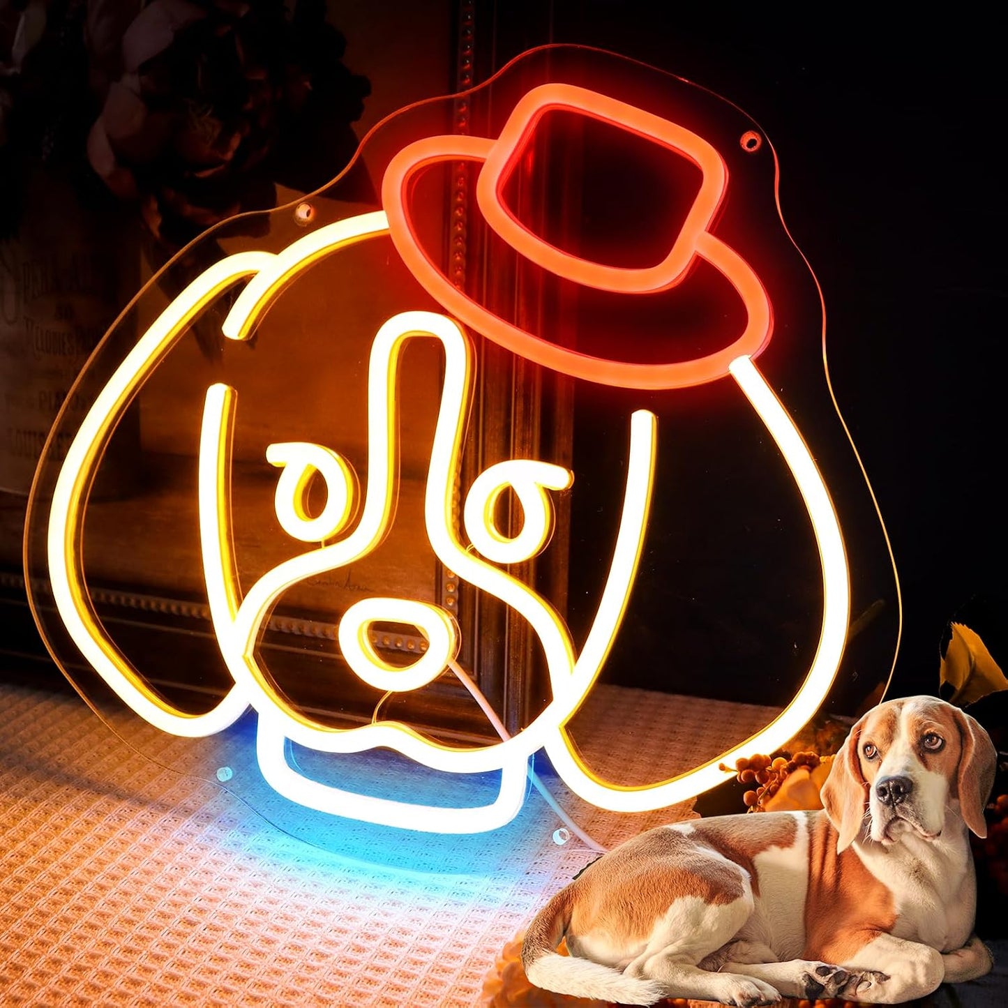 Letrero neón beagle 14x12pulg USB decoración pared dormitorio
