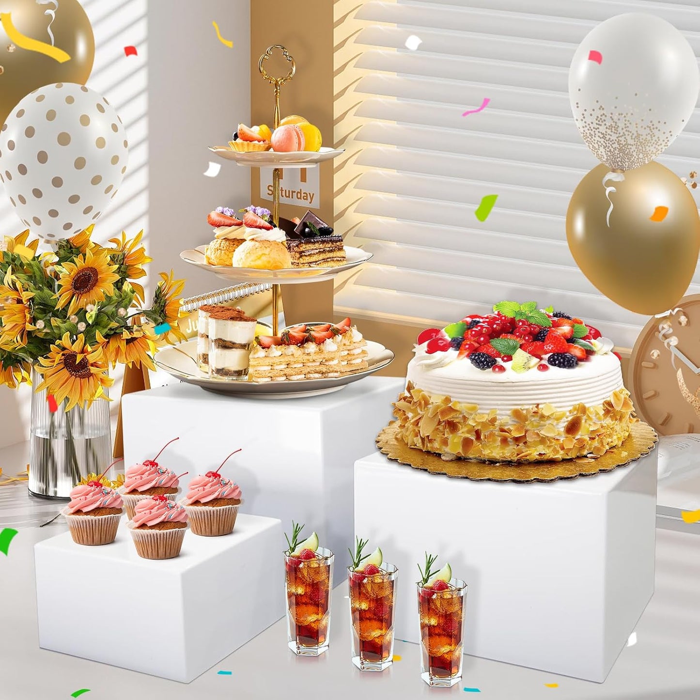 6 Elevadores Acrílico Blanco con Letreros para Mesa Buffet