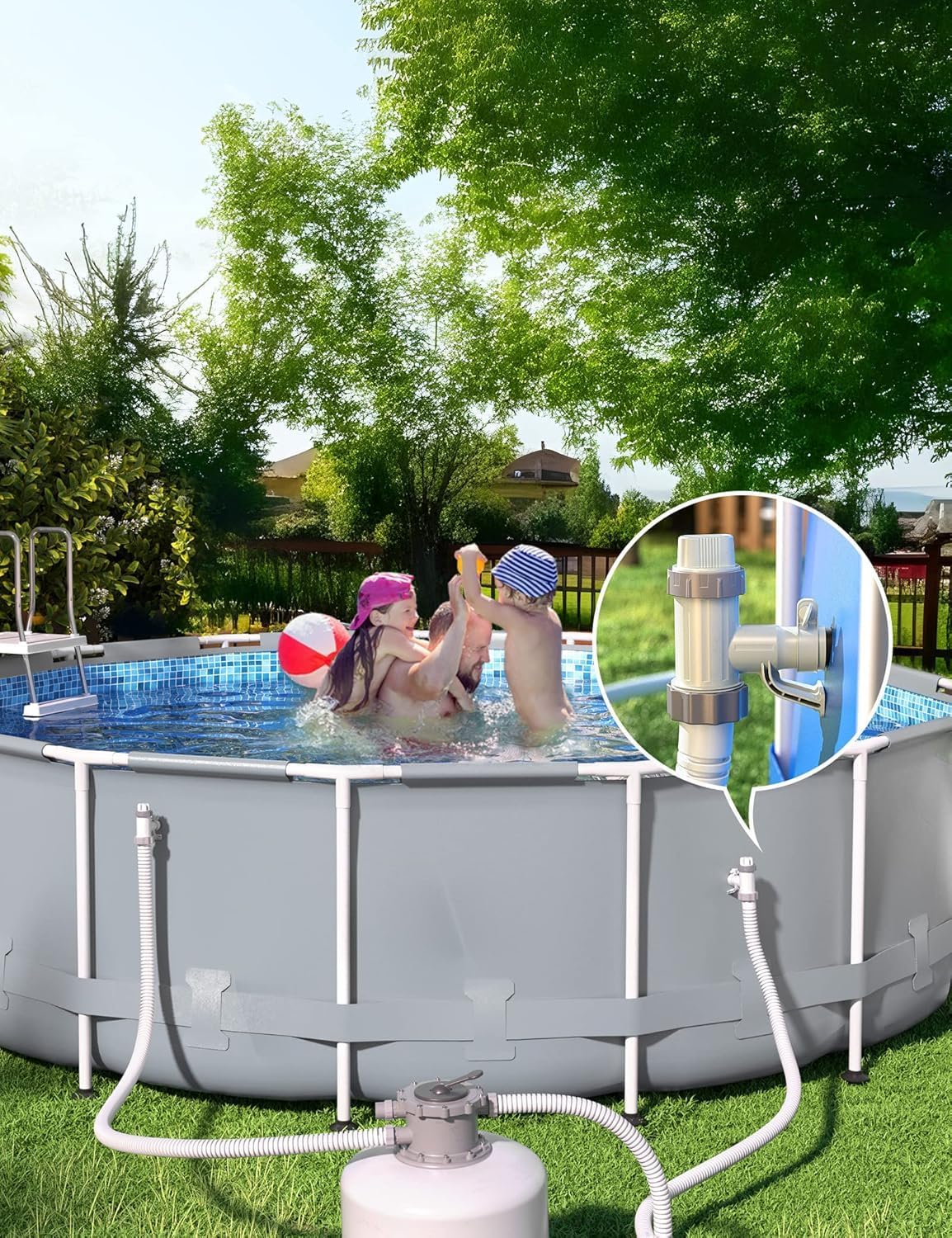 Válvula émbolo Plus con adaptador manguera piscina 2 pzas