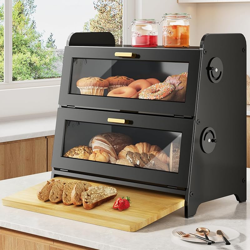 Recipiente pan encimera cocina tabla bambú ajustable negro