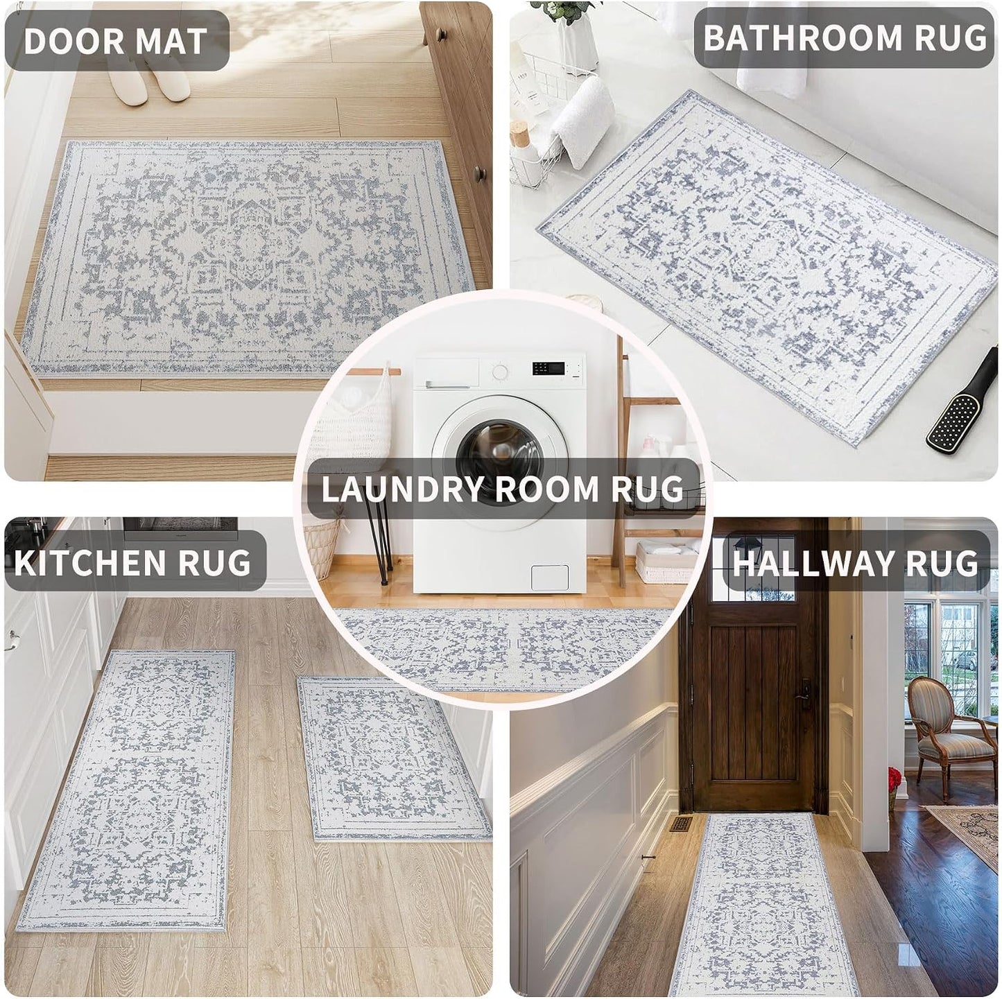Alfombra pasillo vintage antiderrap 2x3ft ultra suave boho