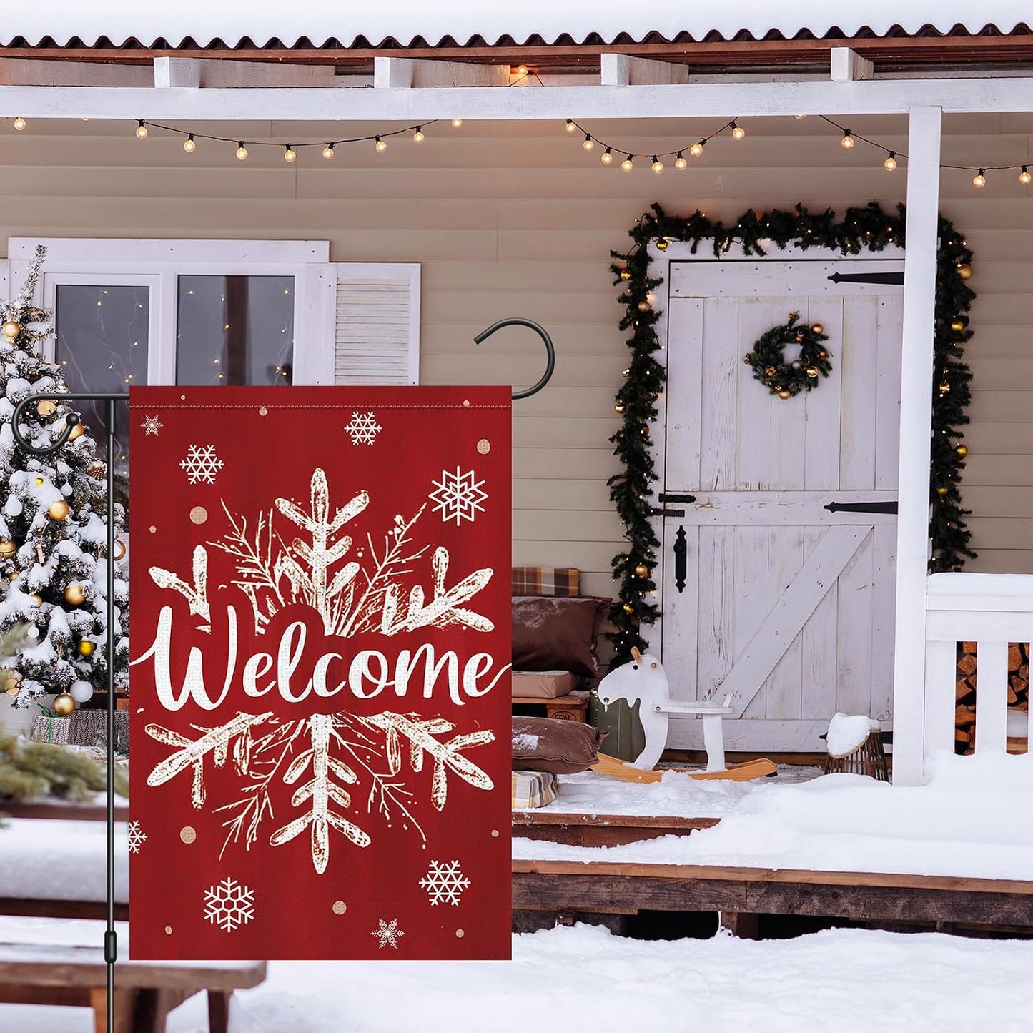 Bandera jardín navidad 12x18pulg doble cara copo nieve