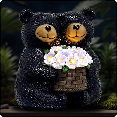 Estatuas oso negro jardín con luces LED moradas
