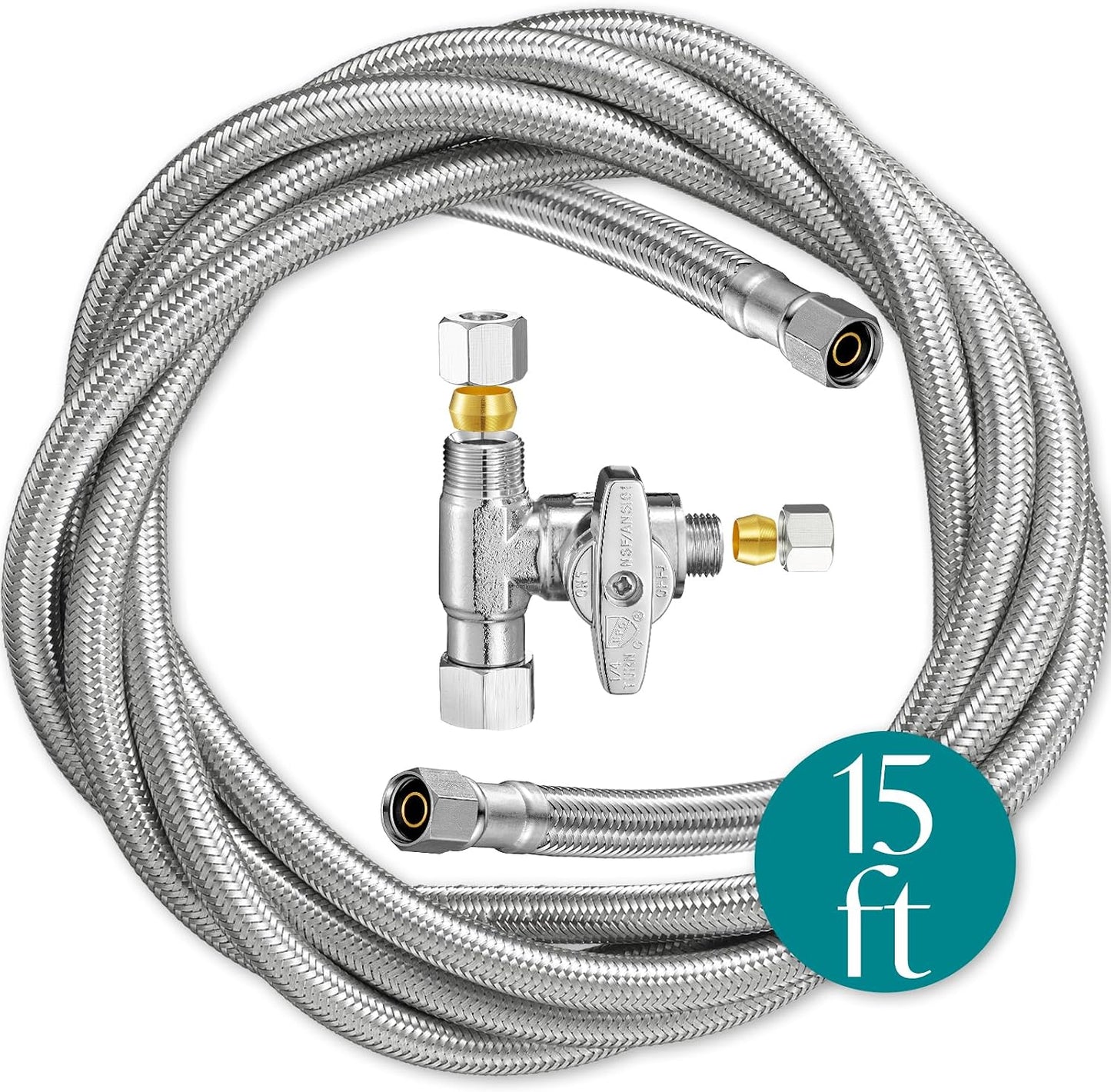 Kit línea agua acero inox 15' para máquina hielo con accesorios Pex