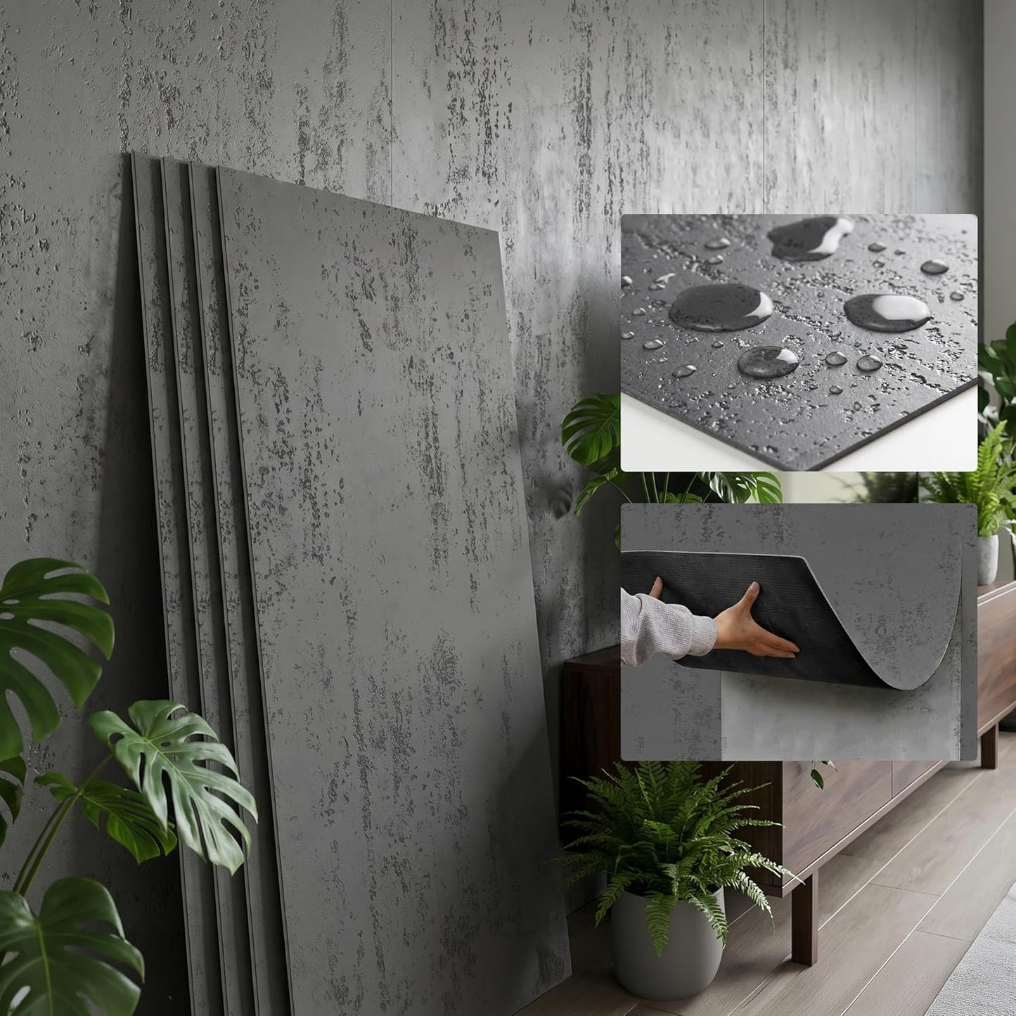 Paneles piedra falsa 3D 4 Pzas revestimiento MCM gris