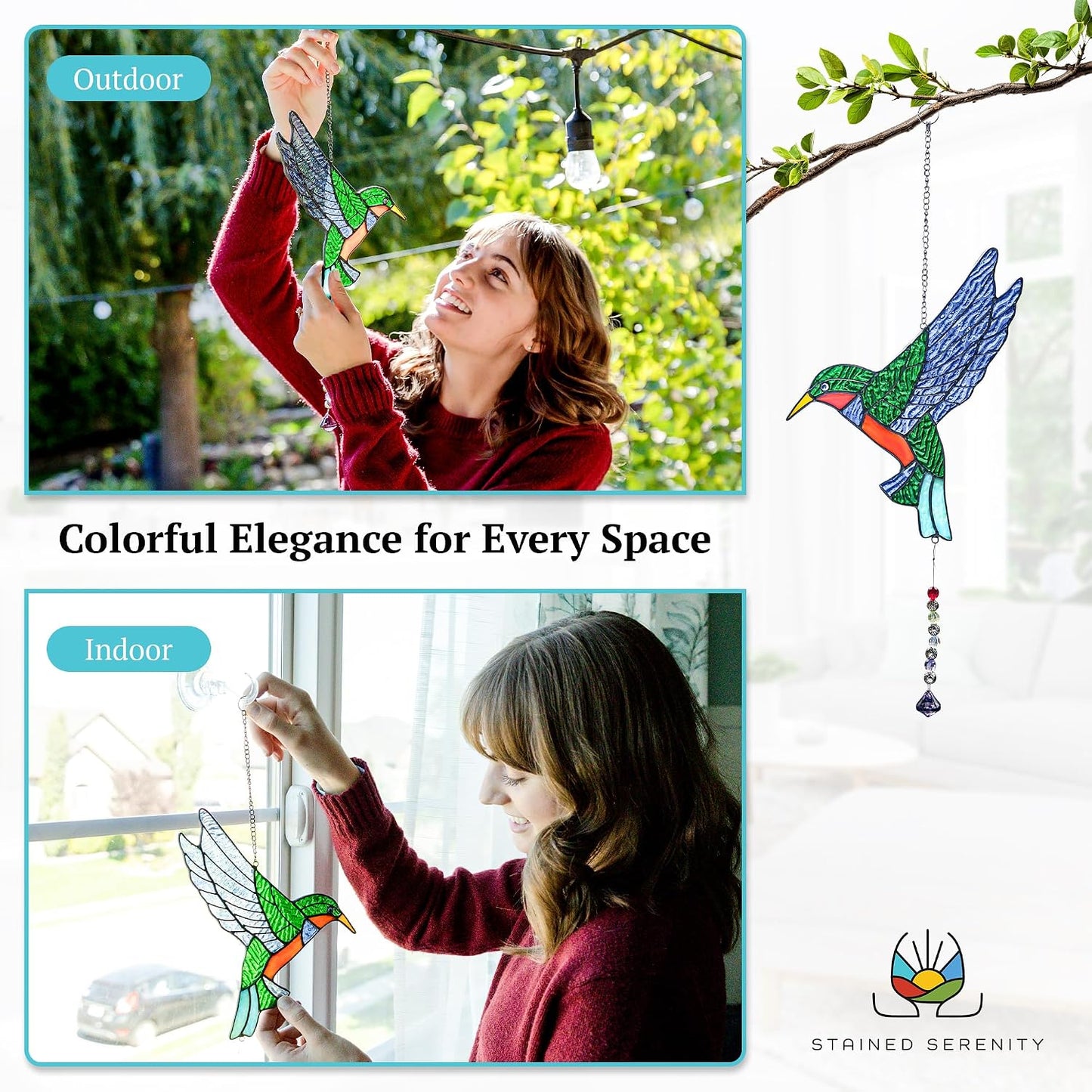 Atrapasoles colgantes vidrieras cristal colibrí decoración