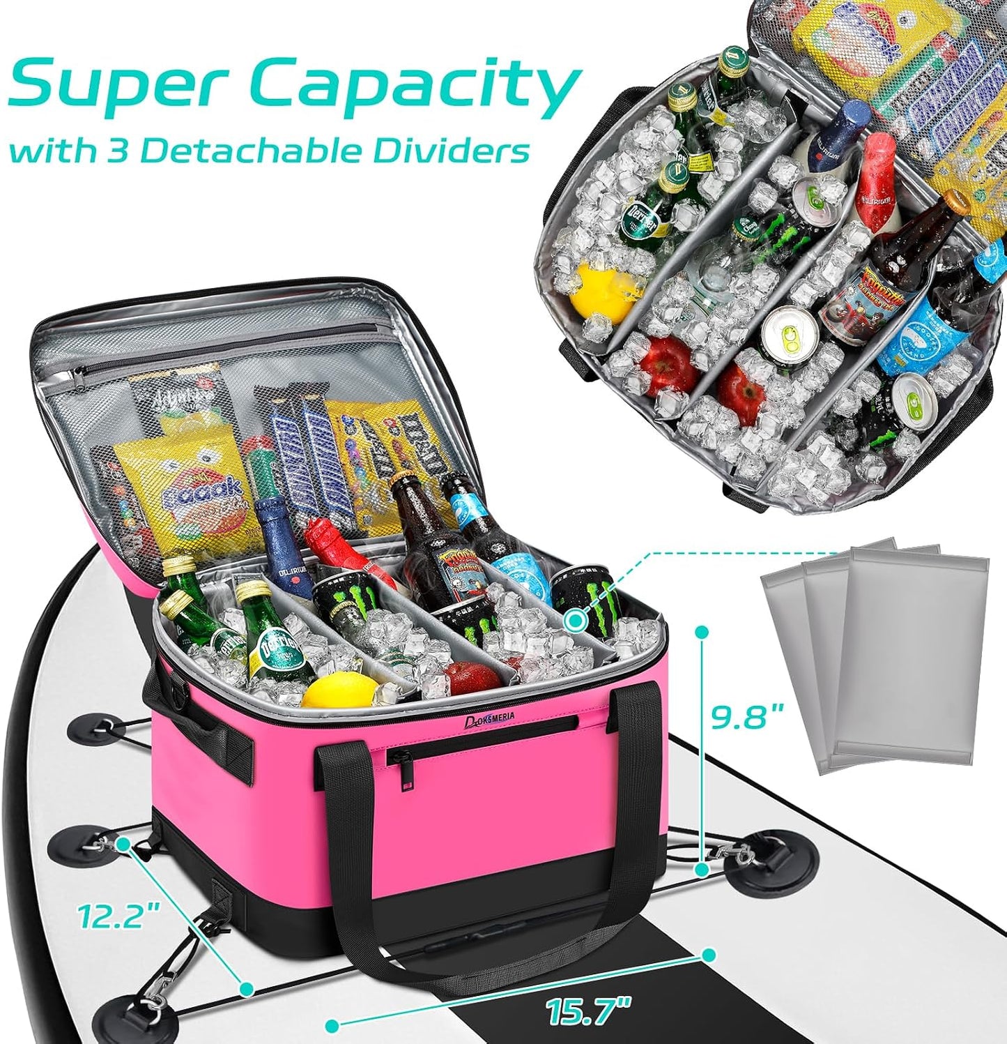 Hielera tabla remo impermeable con correa y 6 clips