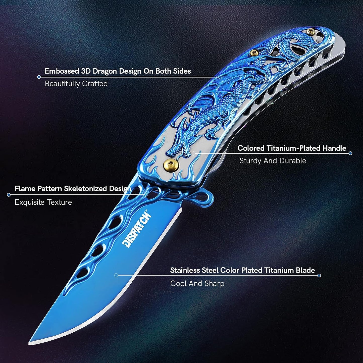 Cuchillo plegable con clip mango dragón EDC camping