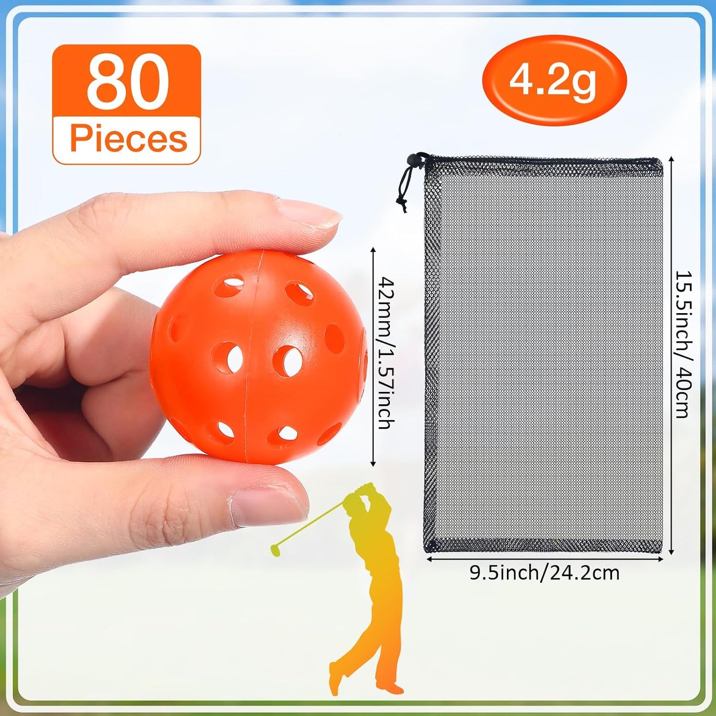 80 Pelotas Golf Plástico Hueco 42mm Entrenamiento Interior