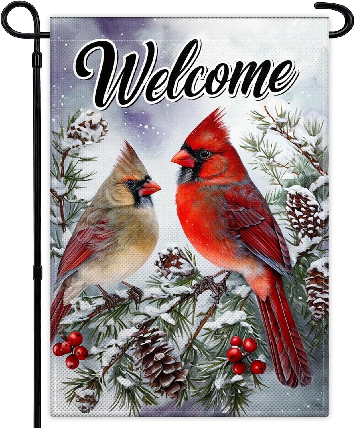 Banderas jardín doble cara 12x18" Navidad pájaro rojo
