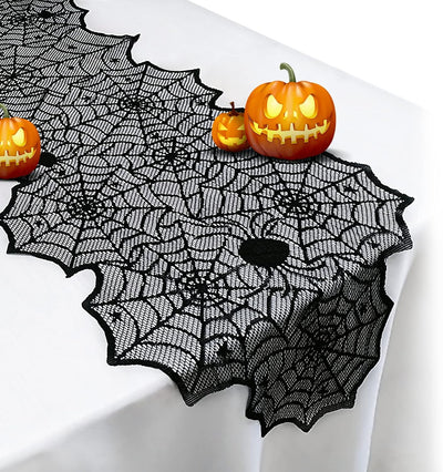 Camino mesa Halloween telaraña encaje negro poliéster