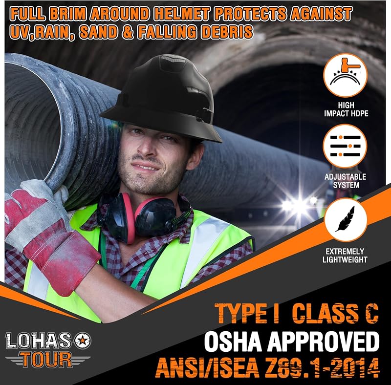 Casco seguridad ala completa ventilación ANSI OSHA