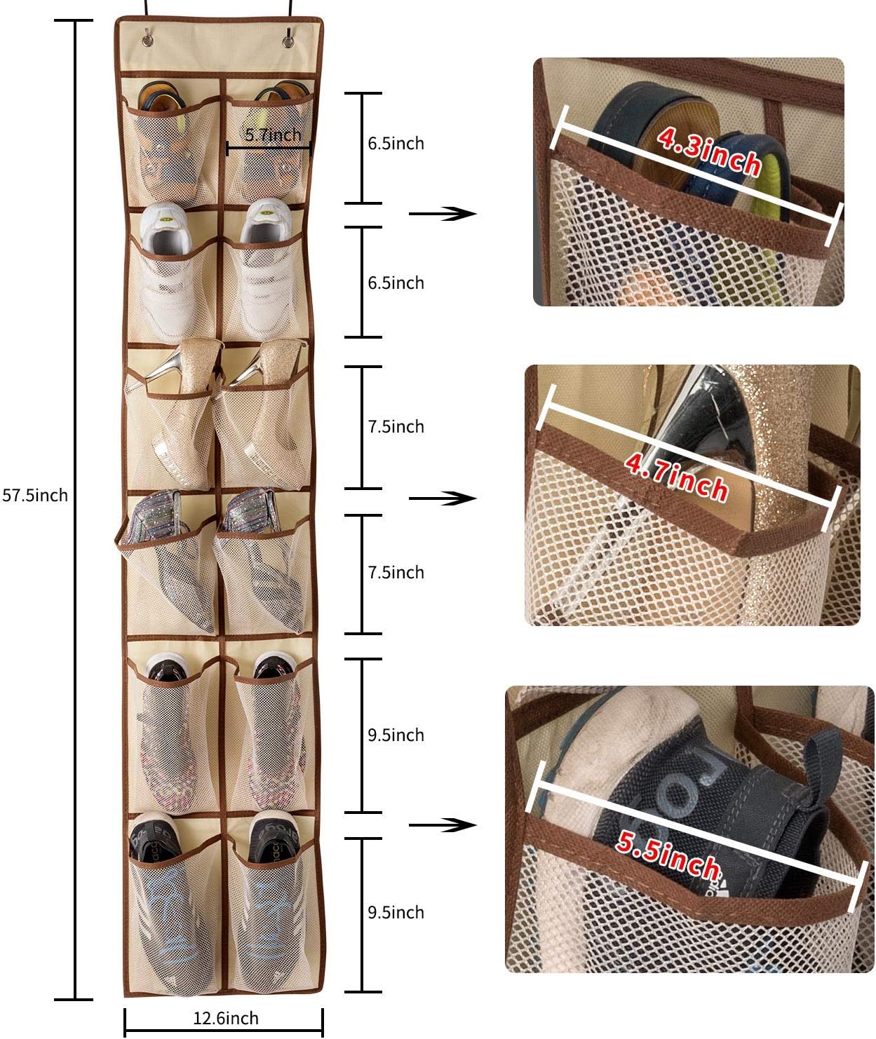 Organiz. zapatos puerta colgante 12 bolsillos malla
