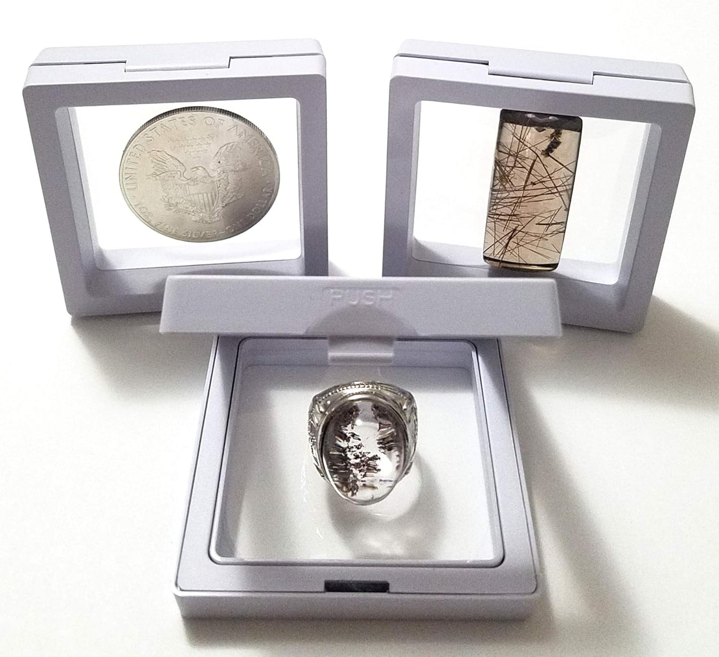 Set 3 Pzas Marco Flotante 3D para Monedas Blanco 2.75"