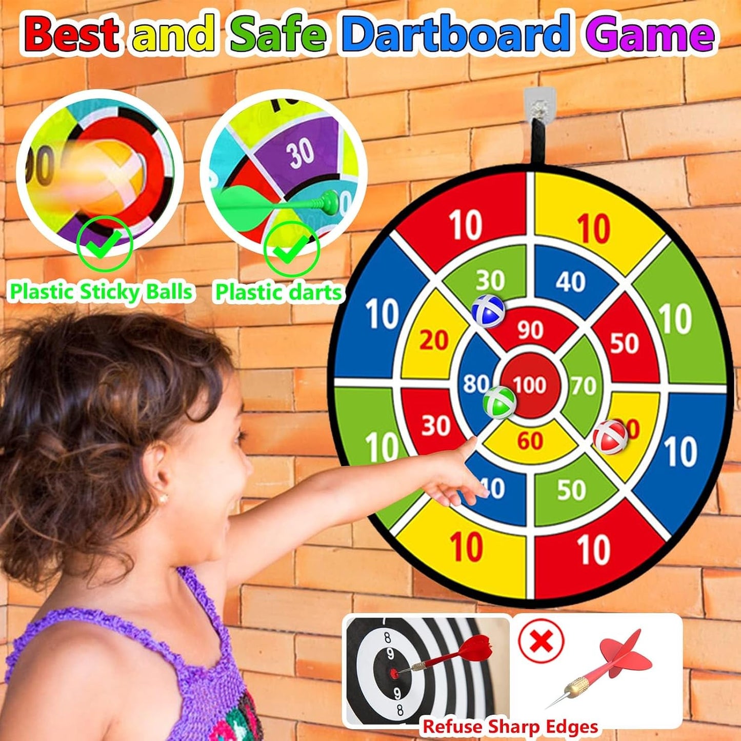 Tablero dardos niños 29" doble cara con bolas adhesivas