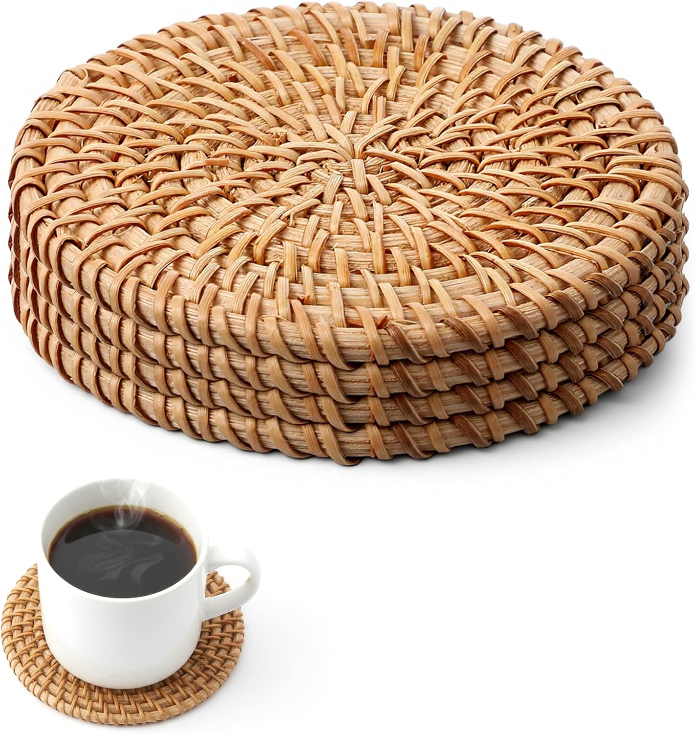 Set 4 posavasos ratán natural para mesa café decoración boho