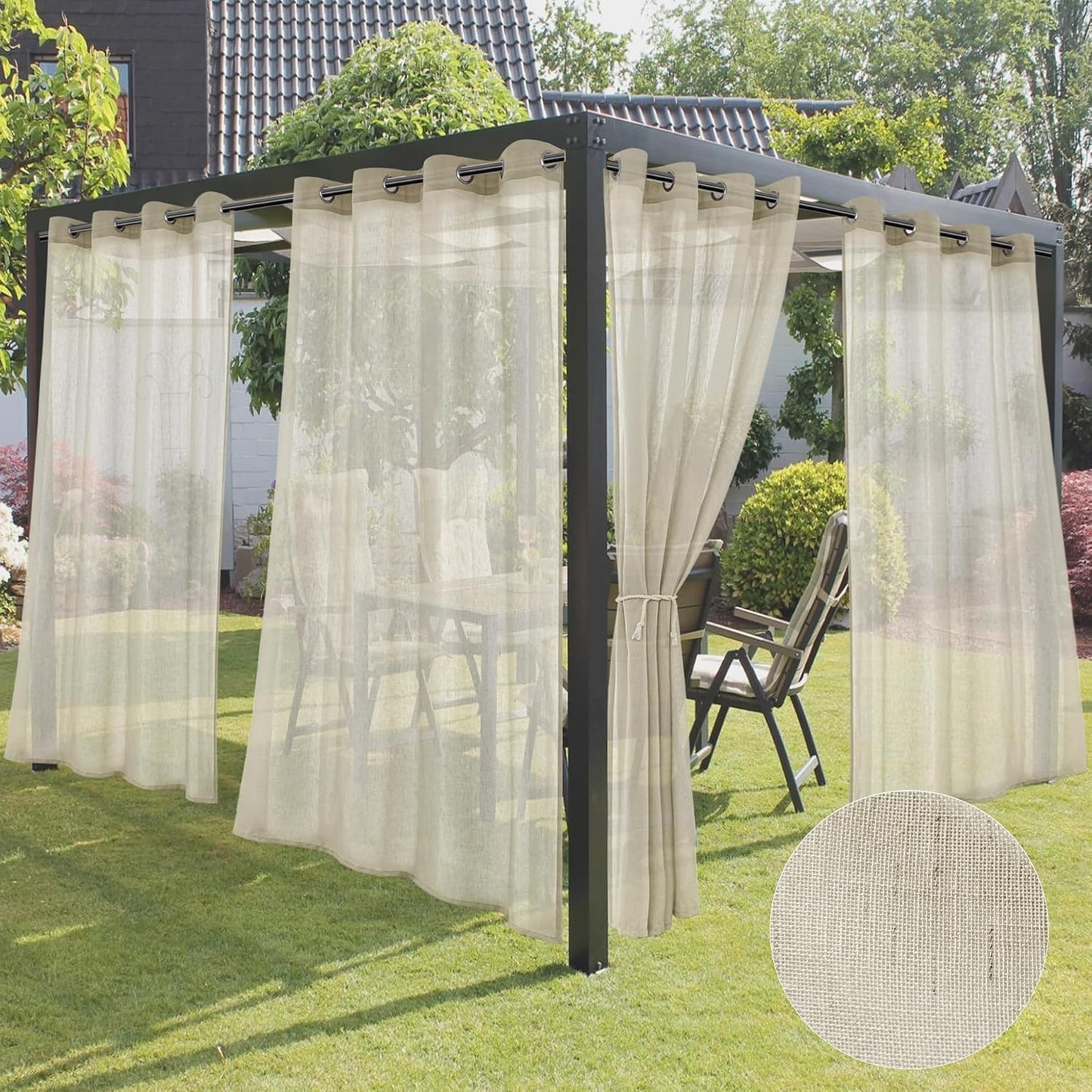 4 Cortinas lino natural para patio impermeables privacidad