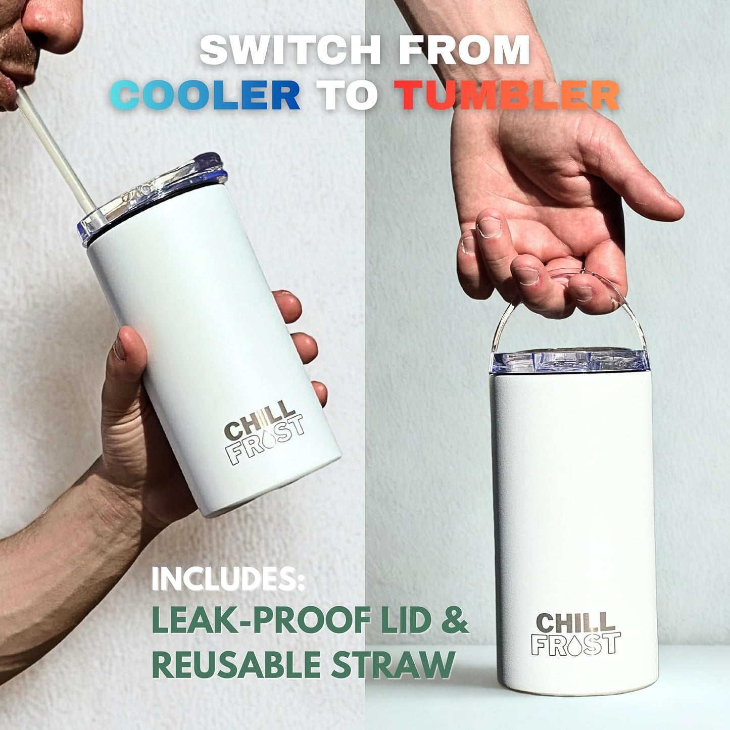 Enfriador latas 12oz 3en1 acero inox 16oz sin BPA tapa segura