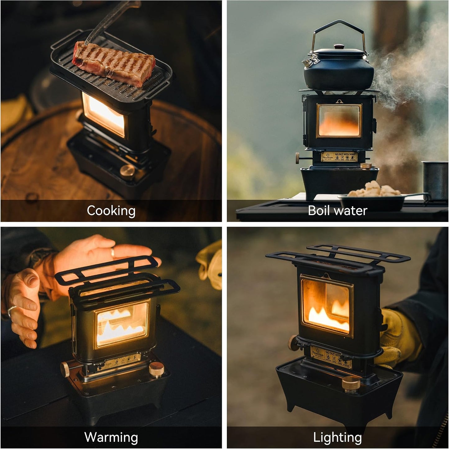 Lámpara aceite camping estufa portátil negra