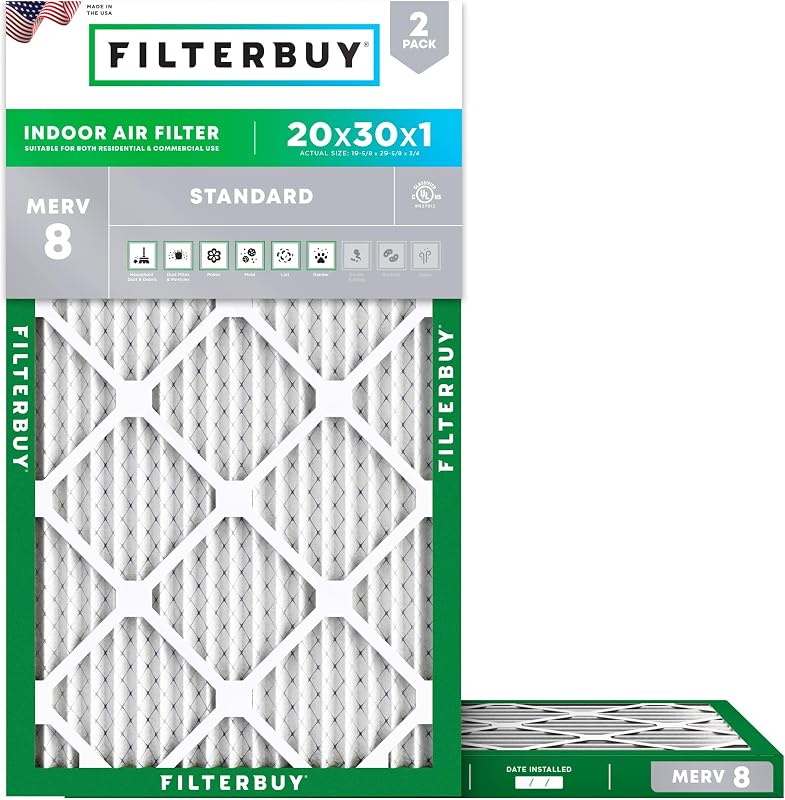 2 Filtro aire 20x30x1" MERV8 plisado reemplazo HVAC AC