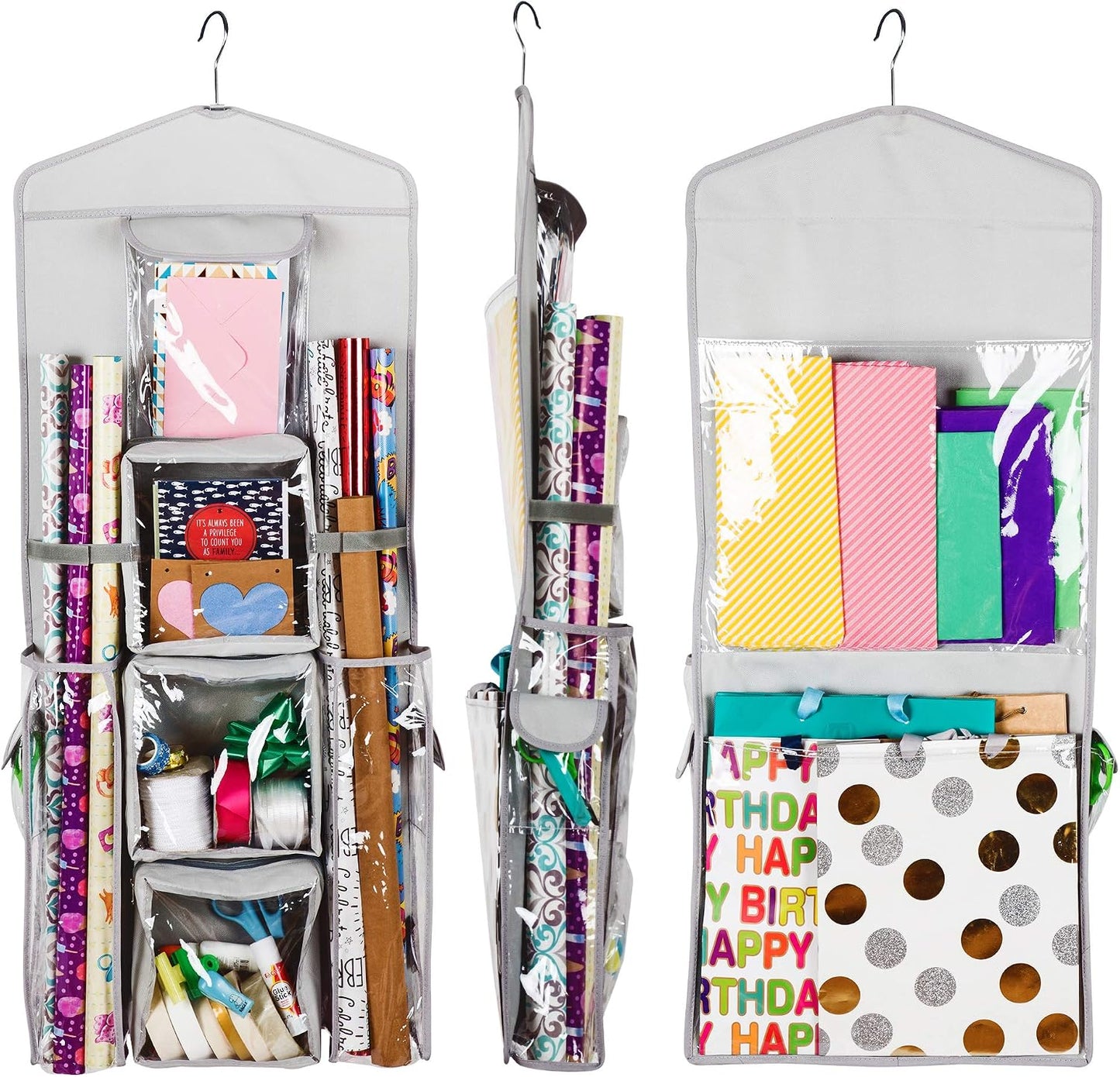 Bolsa regalo colgante doble cara organiz. papel gris claro