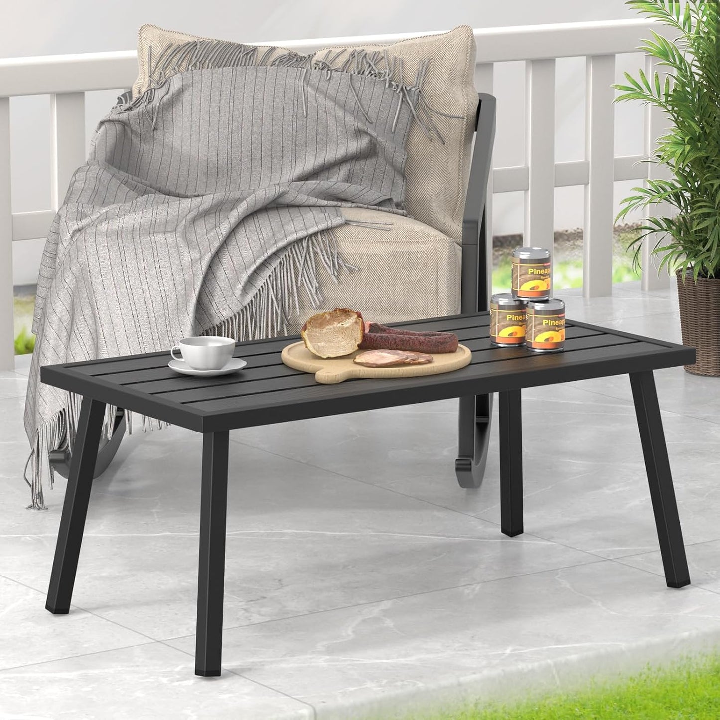 Mesa auxiliar metal negro rectangular para patio