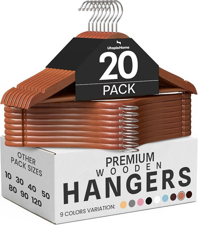 Perchas madera ranuras hombros 20 pzas con gancho 360