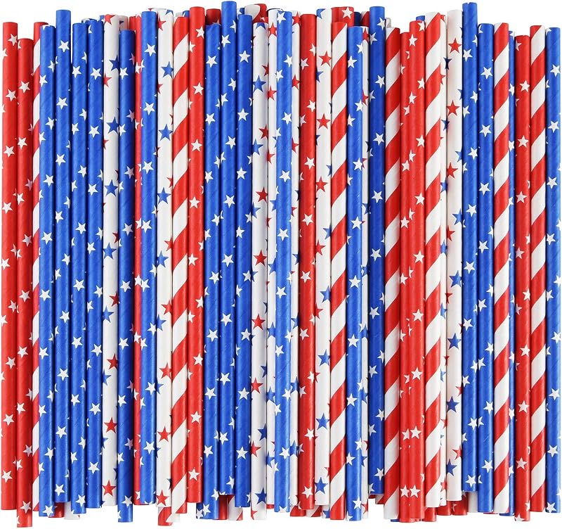 Pajitas biodegradables con bandera USA 100 pzas rojo azul blanco