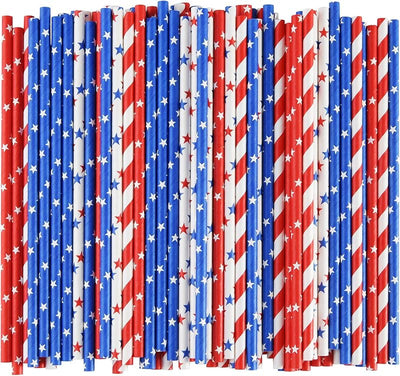 Pajitas biodegradables con bandera USA 100 pzas rojo azul blanco