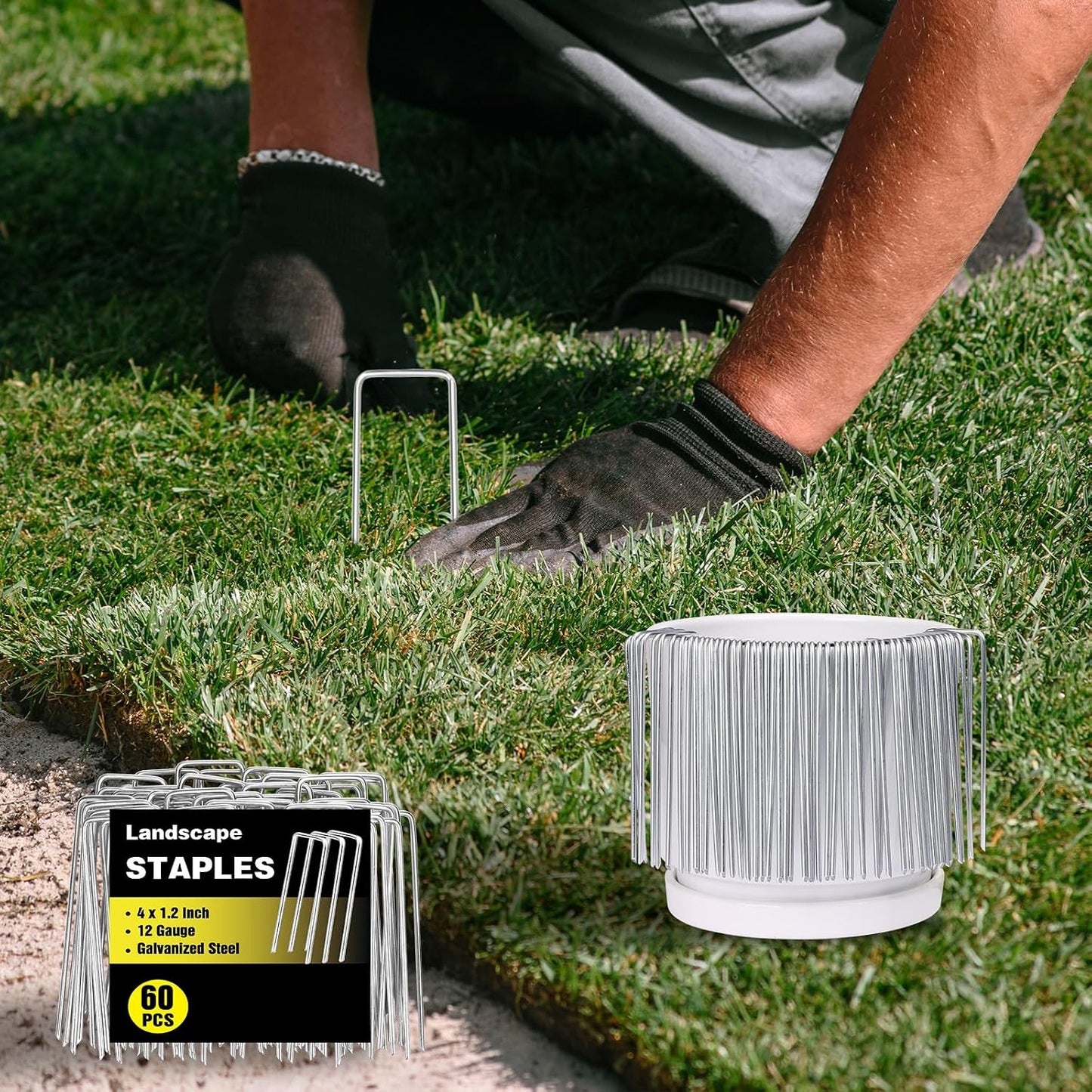 60 Grapas Paisaje 4pulg Calibre 12 Galvanizadas para Jardinería