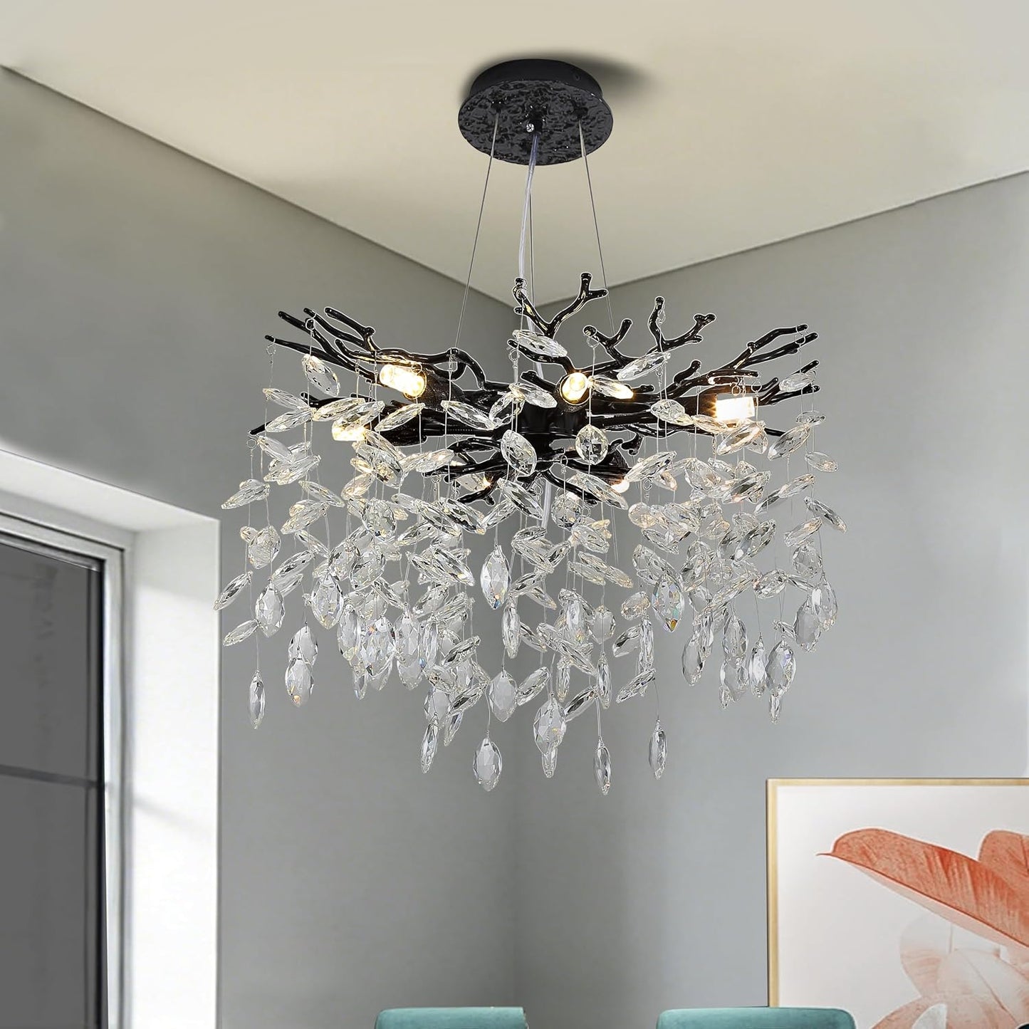 Candelabro ramas cristal 18pulg 6 luces color negro