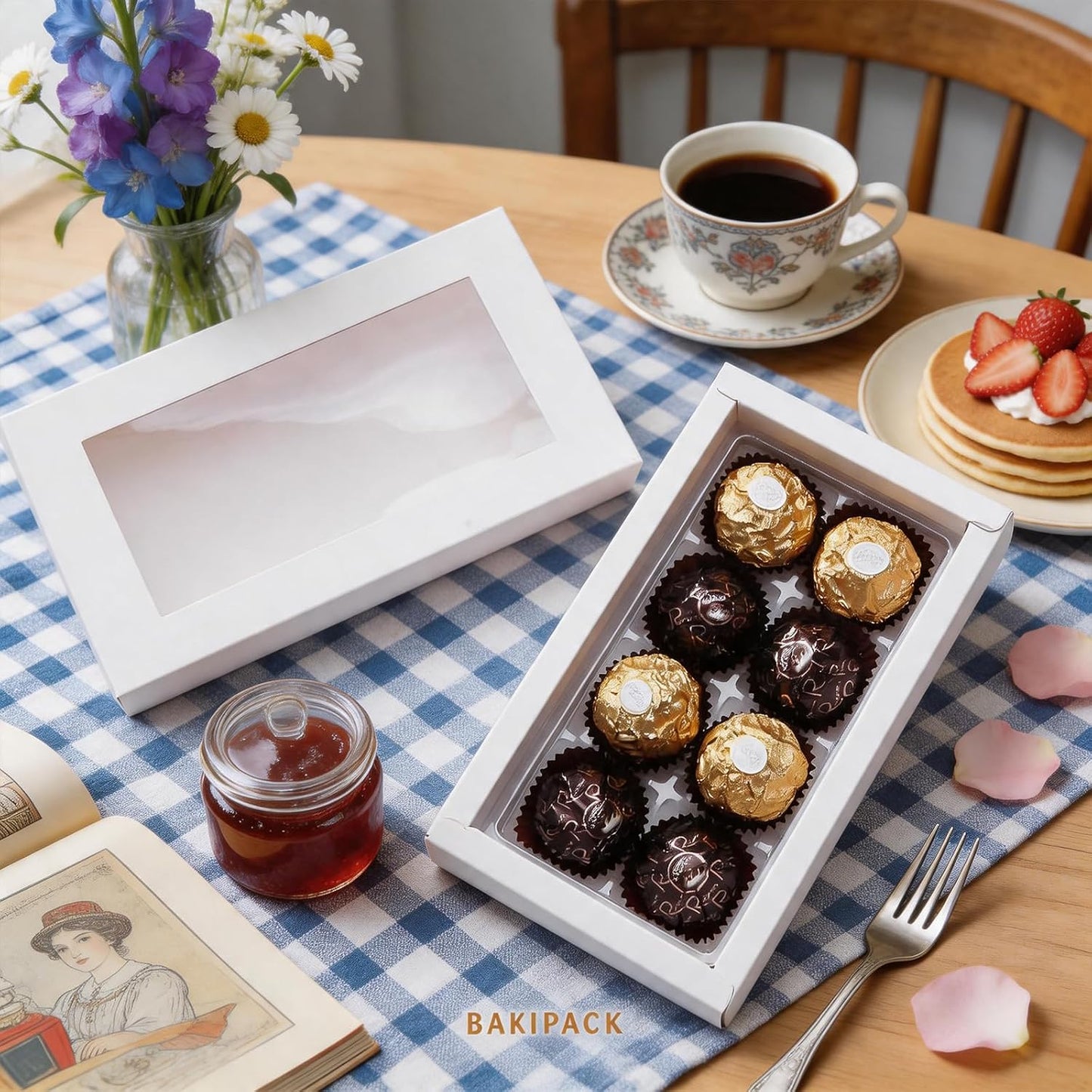 Caja 20 trufas con bandeja plástico 8 pzas 5.75x2.75pulg