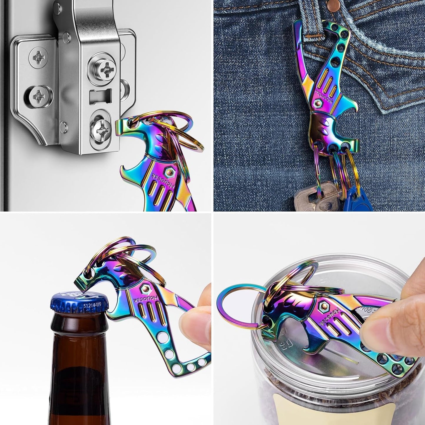 Llavero con mosquetón abrebotellas 3 anillos metal seguro