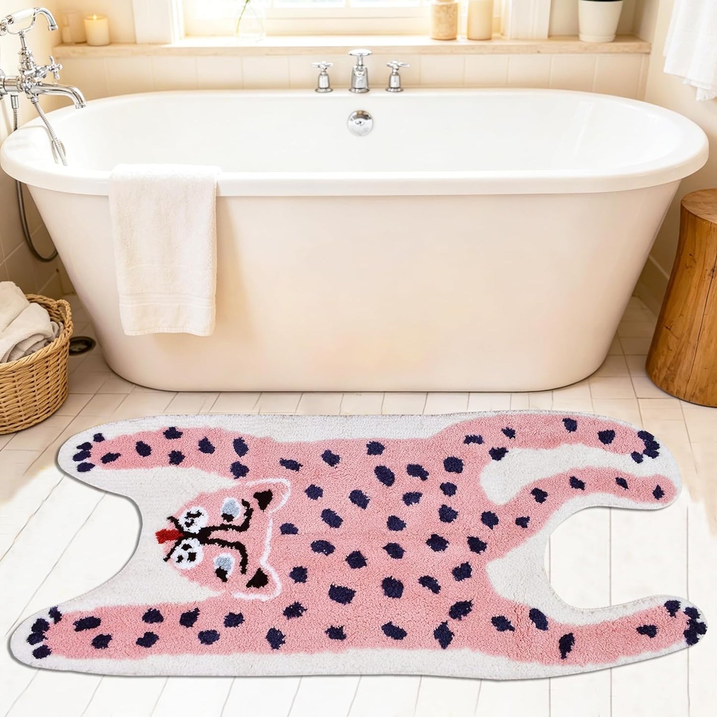 Tapete sala set forma leopardo antiderrap rosa
