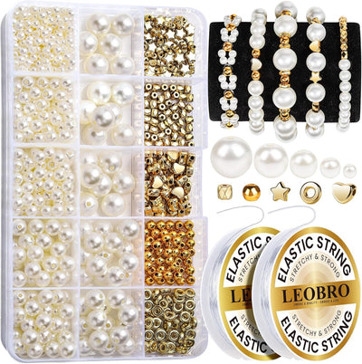 Kit 720 piezas cuentas perlas doradas para pulseras