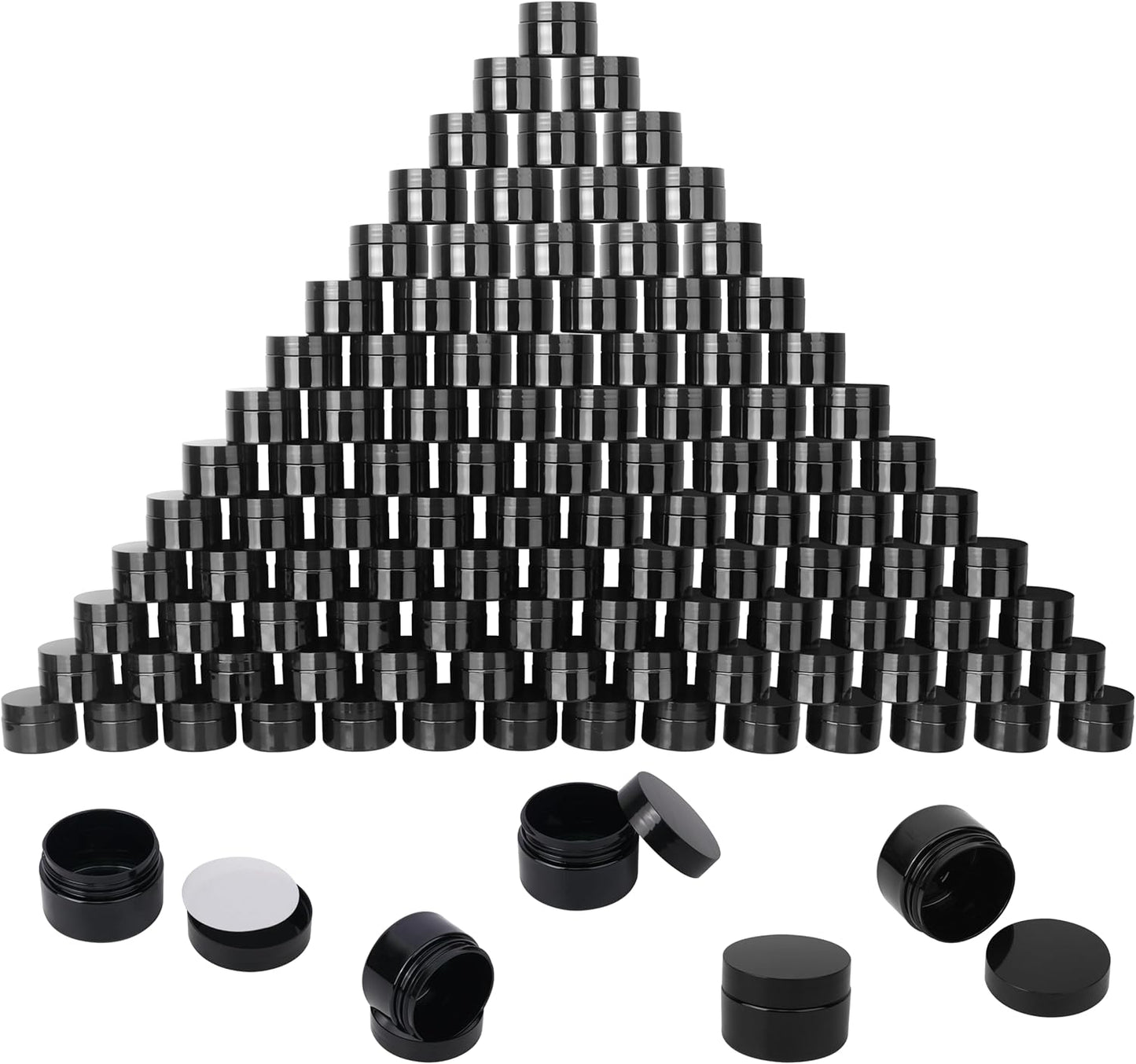 Pack 110 Tarros Plástico Negro 2oz Con Tapas