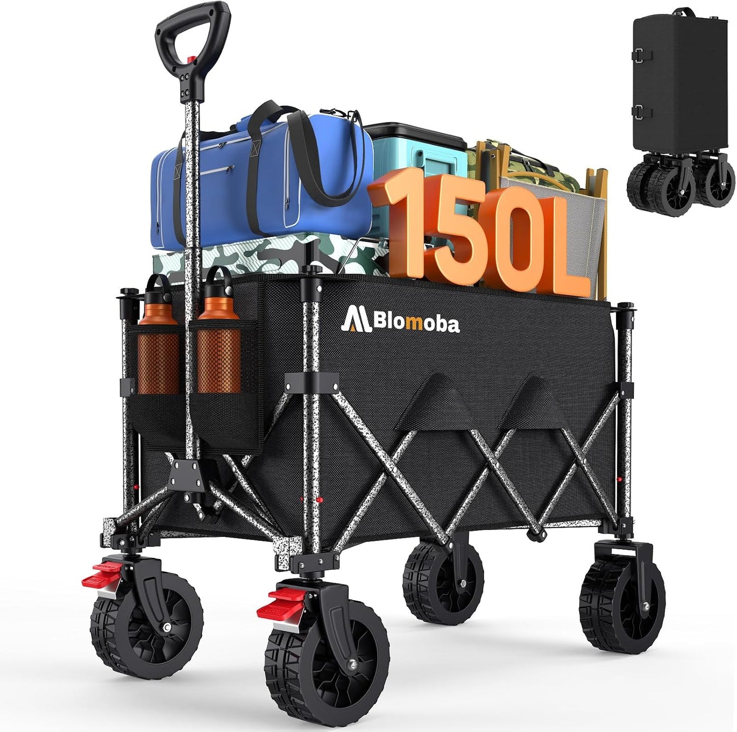 Carrito plegable 150L ruedas anchas mango rebote utilitario