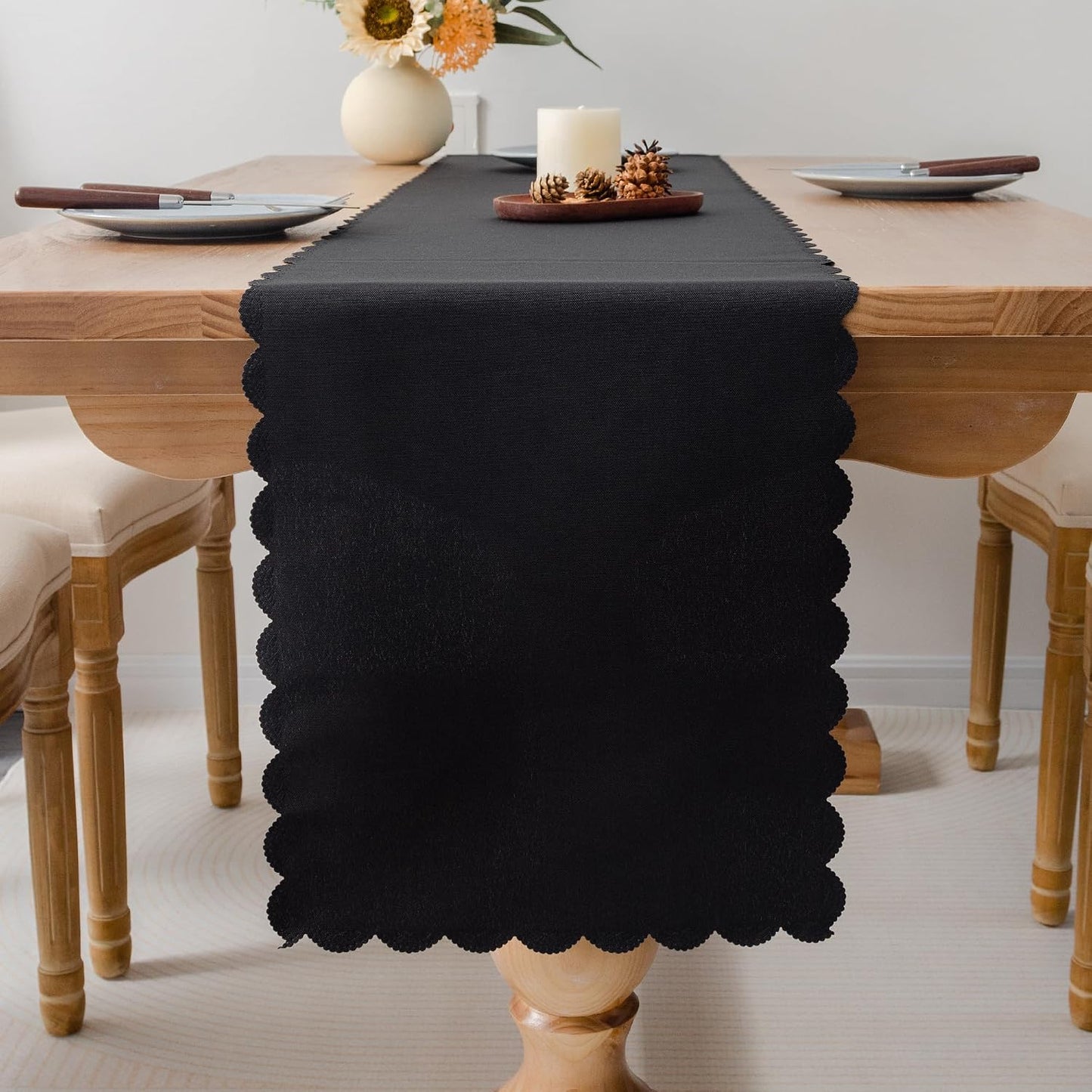 Camino mesa poliéster negro liso 72pulg 13x72pulg