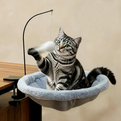 Cama gato escritorio felpa con juguete pluma y bola antideslizante